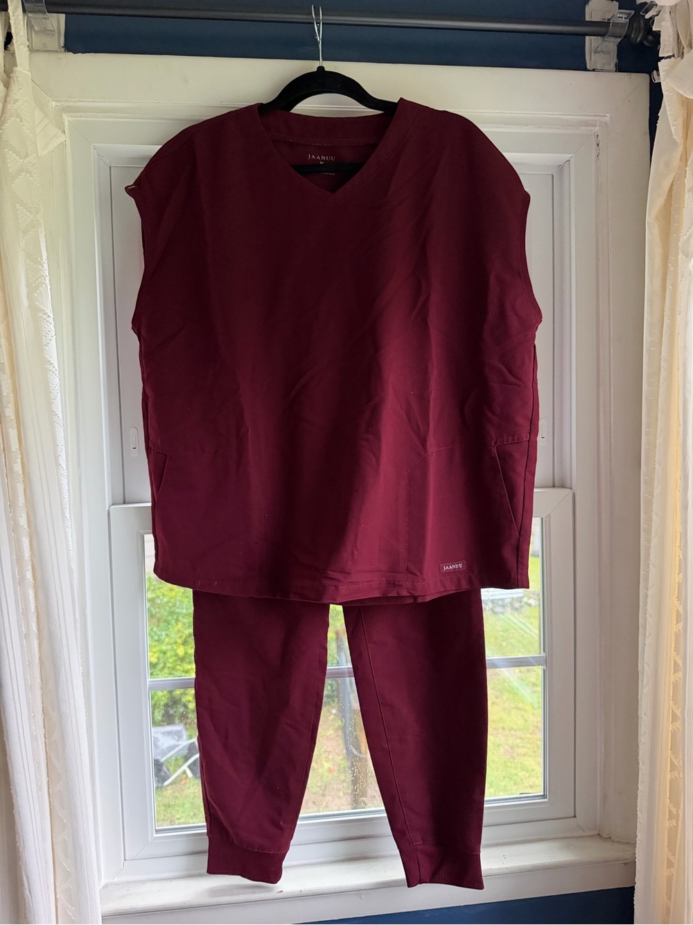 Jaanuu Wine V-Neck Scrub Scrub Set
